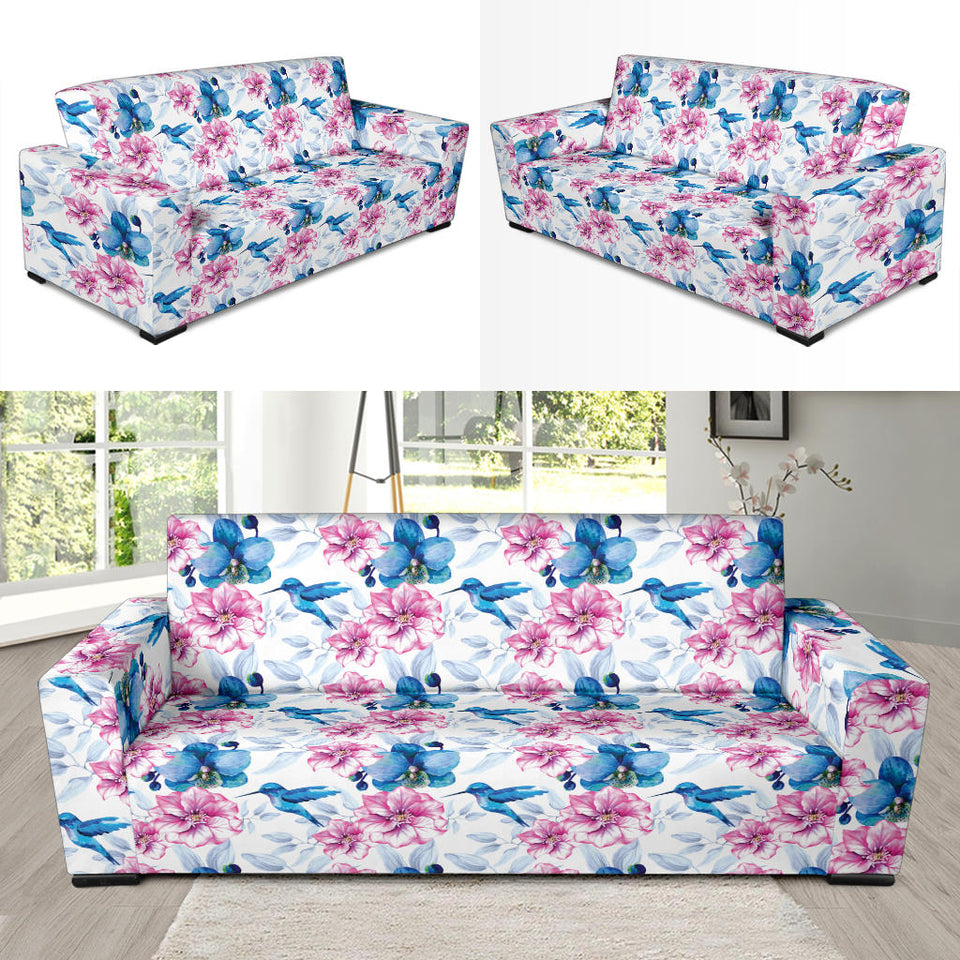 Hummingbird Pattern Print Design 02 Sofa Slipcover