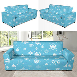 Snowflake Pattern Blue Background Sofa Slipcover