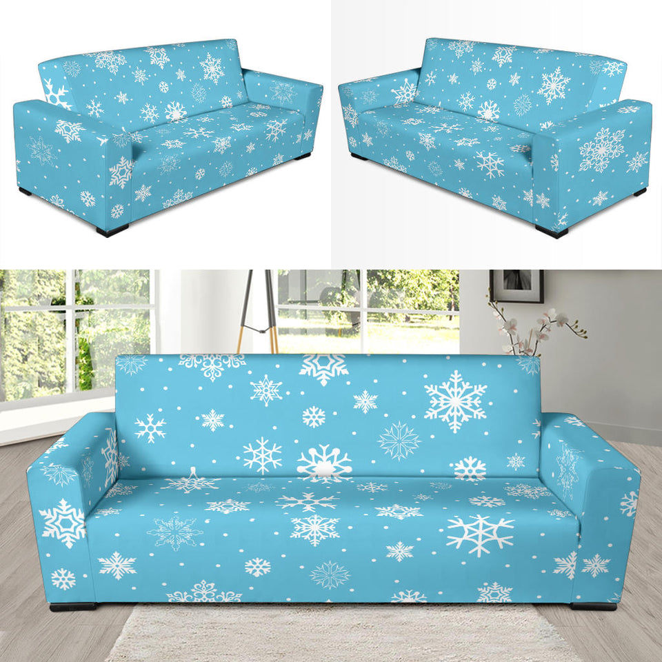 Snowflake Pattern Blue Background Sofa Slipcover