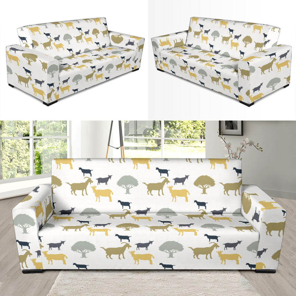 Silhouettes Of Goat And Tree Pattern Sofa Slipcover