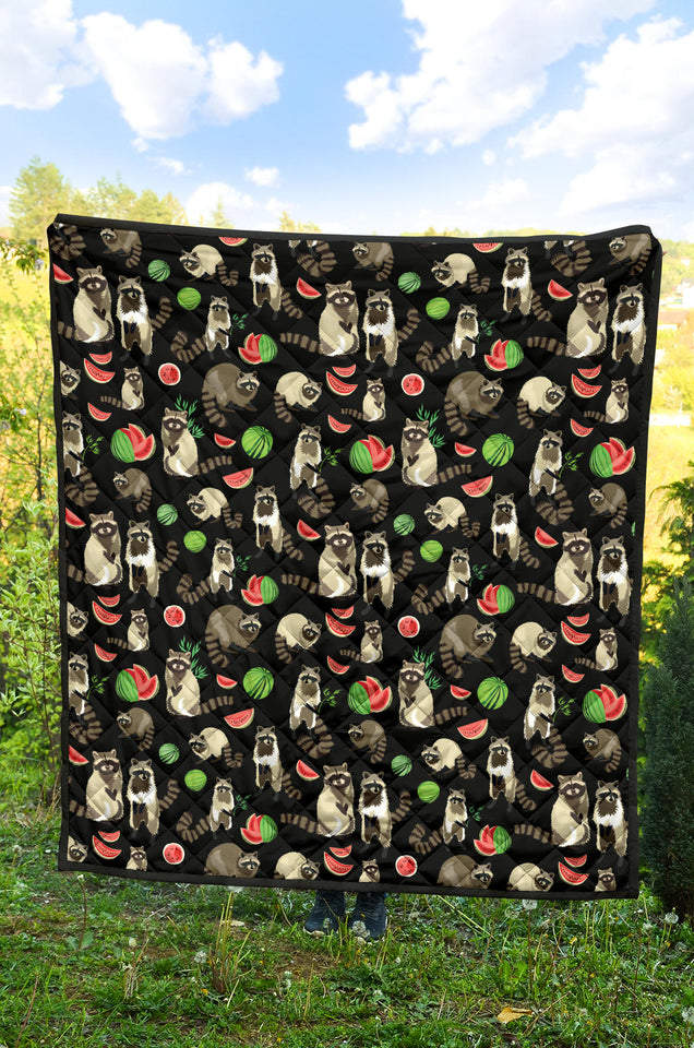 Raccoon Watermelon Pattern Premium Quilt