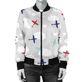 Airplane Cloud Grey Background Women'S Bomber Jacket