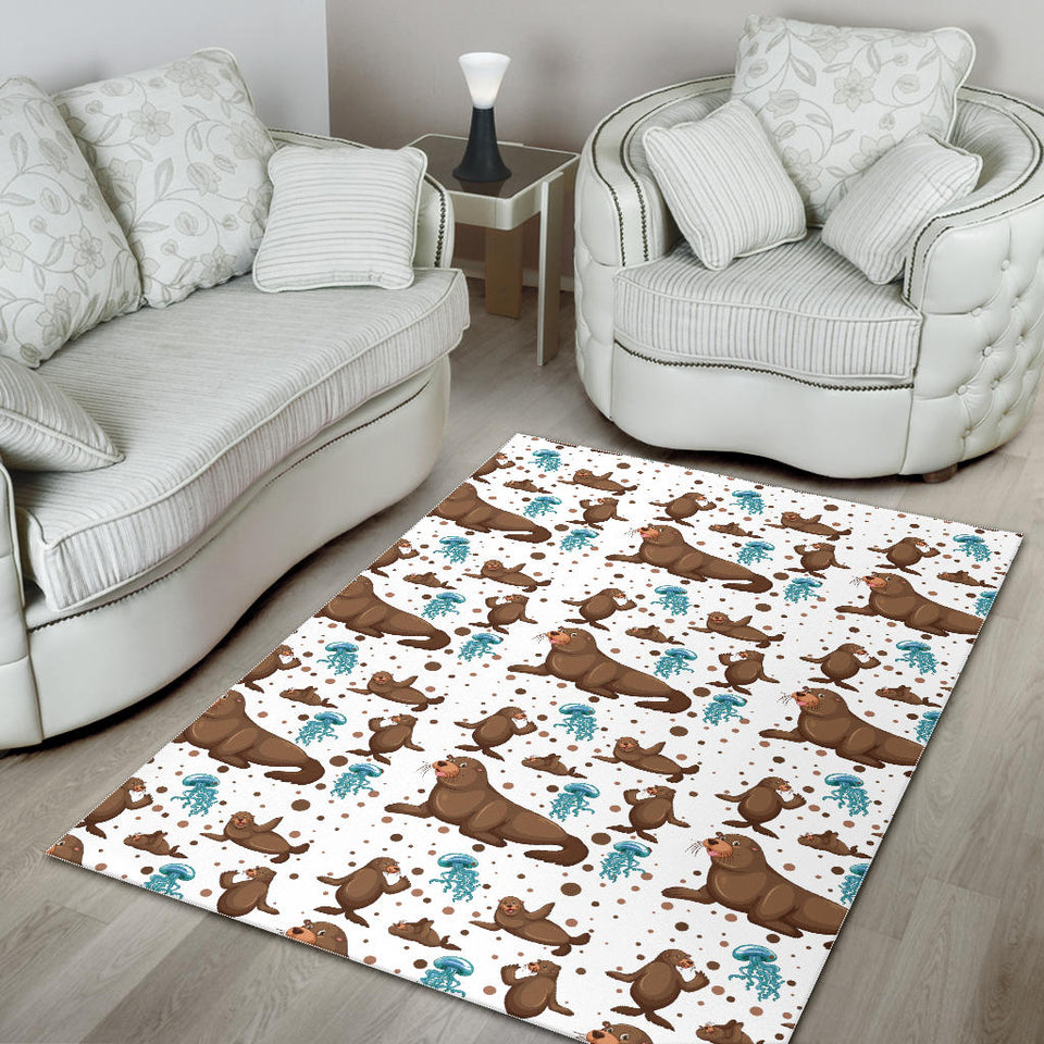 Sea Lion Seals Jellyfish Pattern Area Rug
