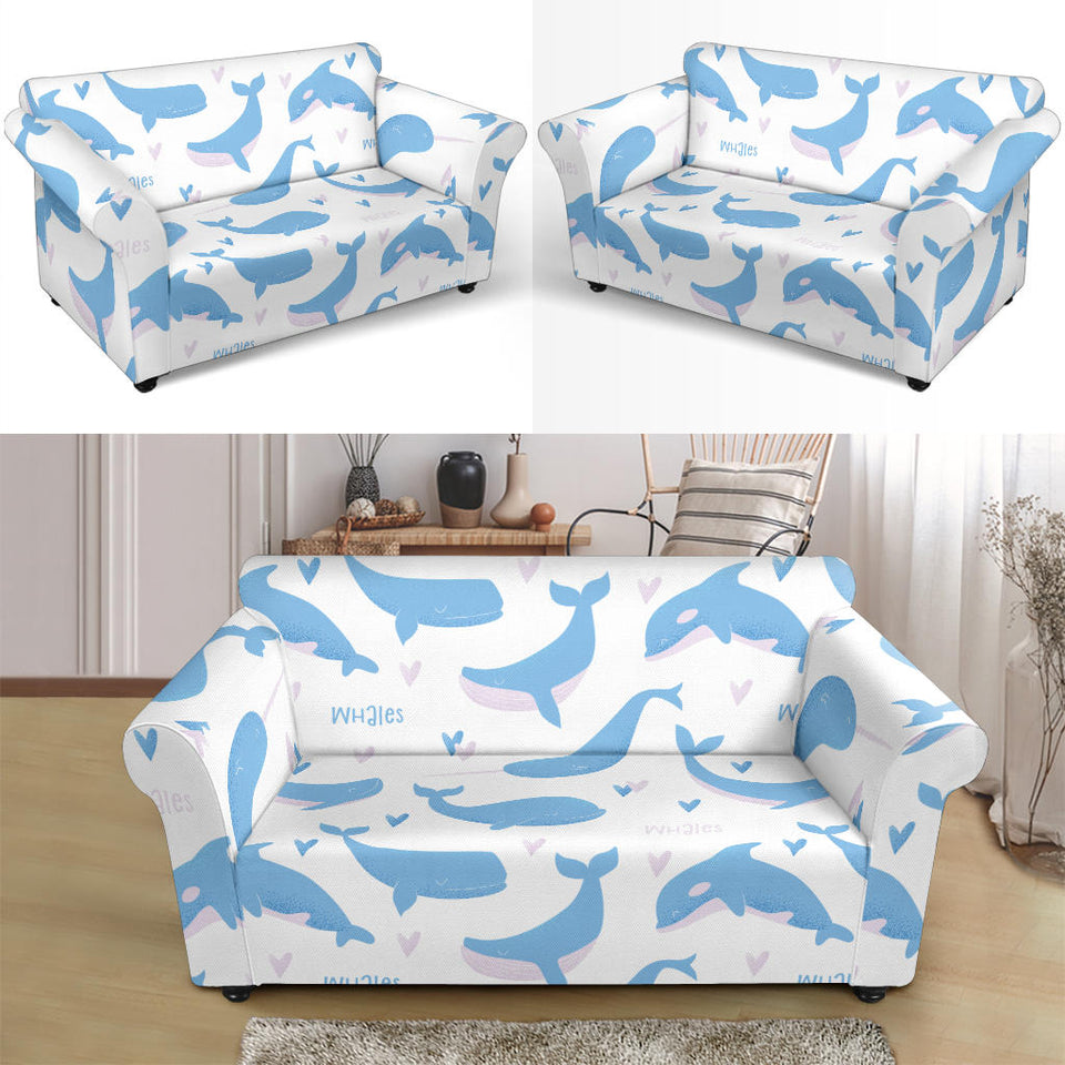 Blue Whale Pattern Loveseat Couch Slipcover