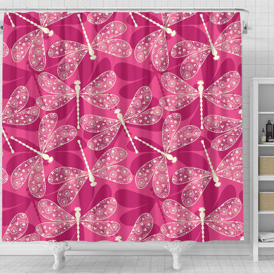 Beautiful Dragonfly Pink Background Shower Curtain Fulfilled In US