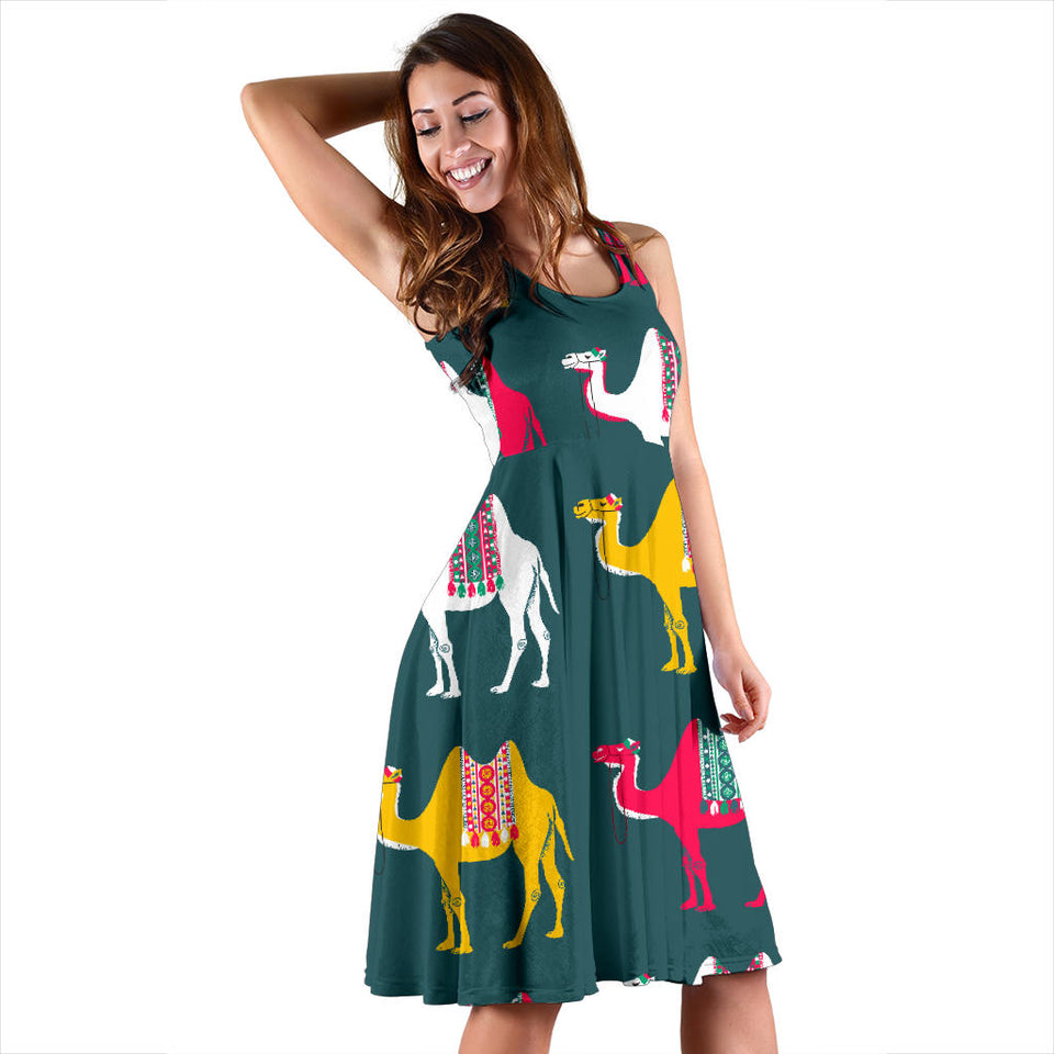 Camel Pattern Sleeveless Midi Dress