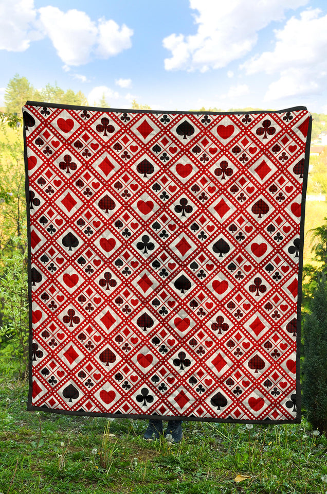 Casino Cards Suits Pattern Print Design 03 Premium Quilt