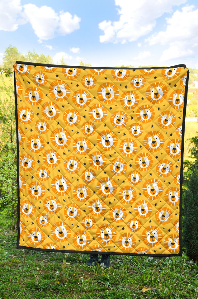 Lion Pattern Print Design 03 Premium Quilt