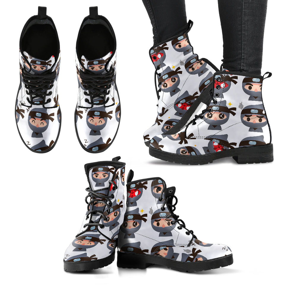 Cute Ninja Design Pattern Leather Boots