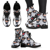 Cute Ninja Design Pattern Leather Boots