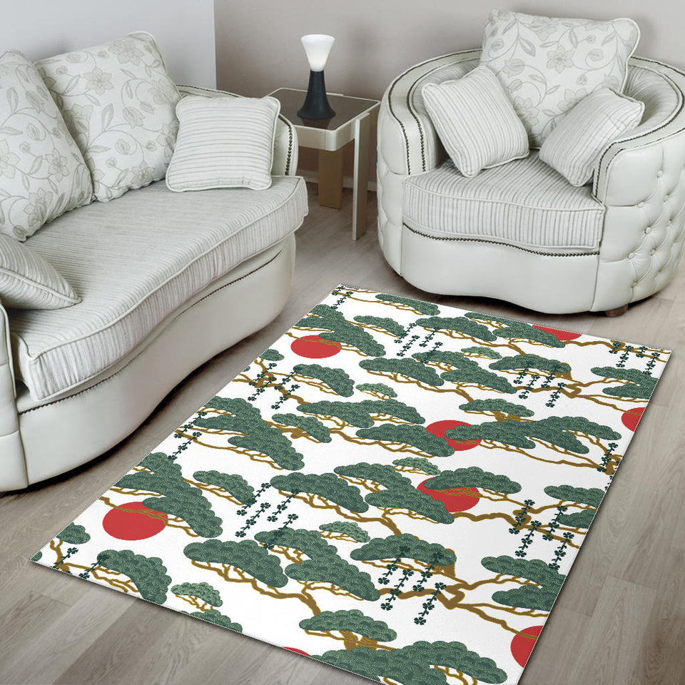 Bonsai Red Sun Japanese Pattern Area Rug