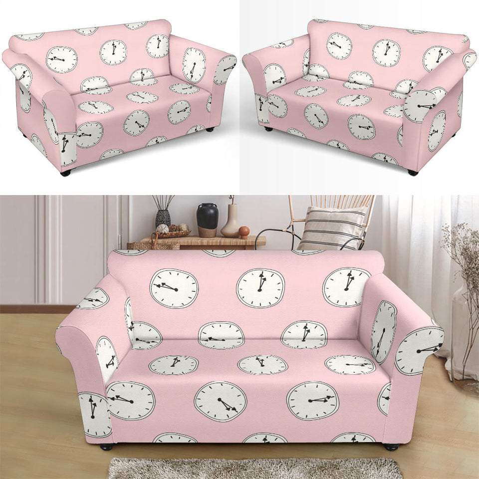 Clock Pattern Pink Blackground Loveseat Couch Slipcover