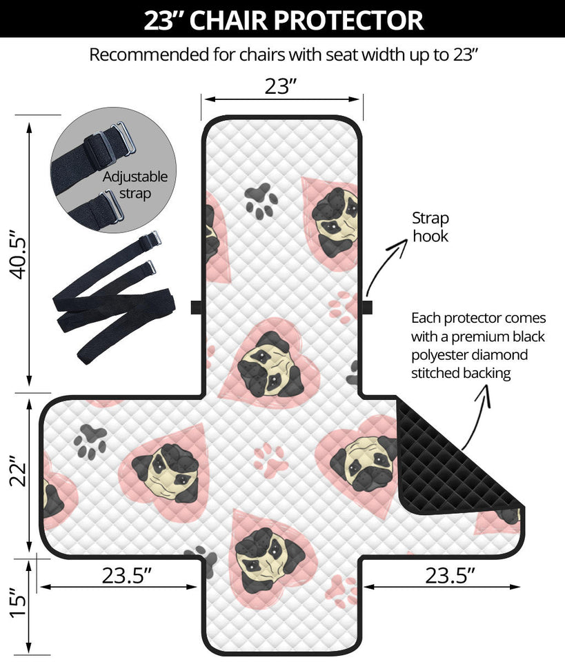Cute pugs pink heart paw pattern Chair Cover Protector