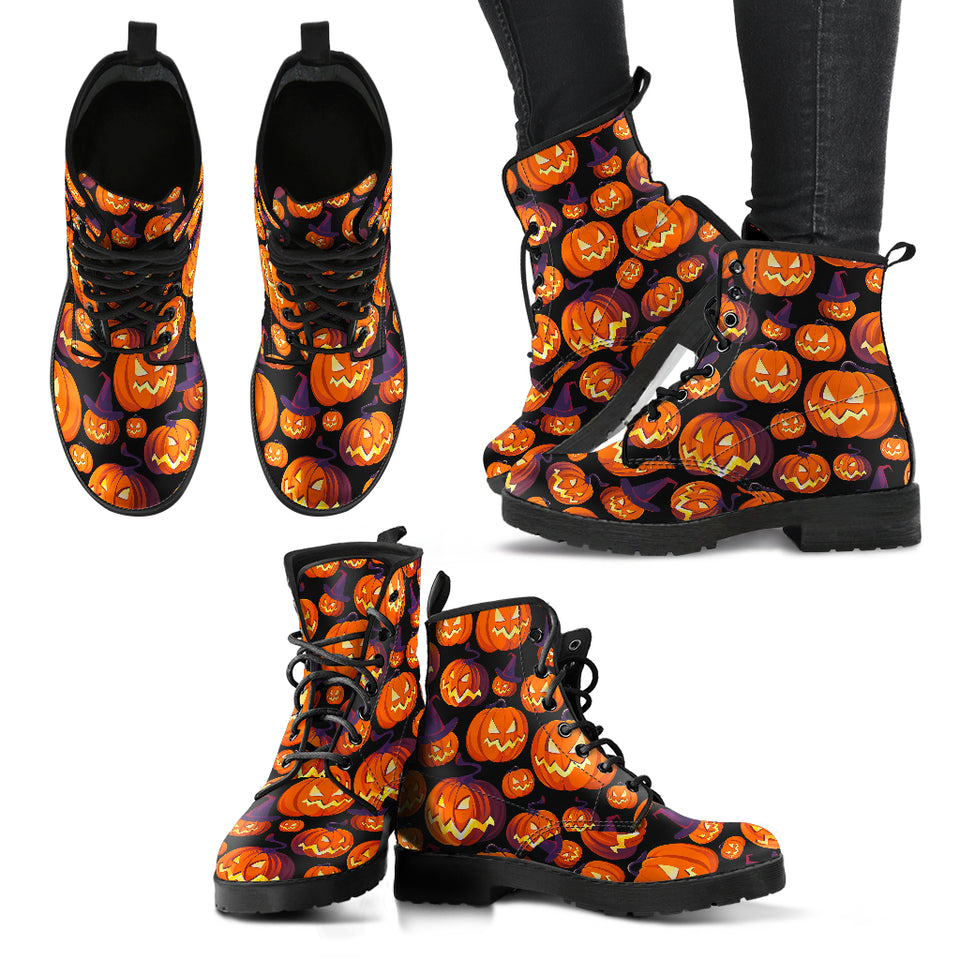 Halloween Pumpkin Pattern Leather Boots