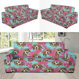 Beagle Muzzles Turquoise Paint Splashes Pink Pattern Sofa Slipcover