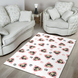 Cute Pugs Pink Heart Paw Pattern Area Rug