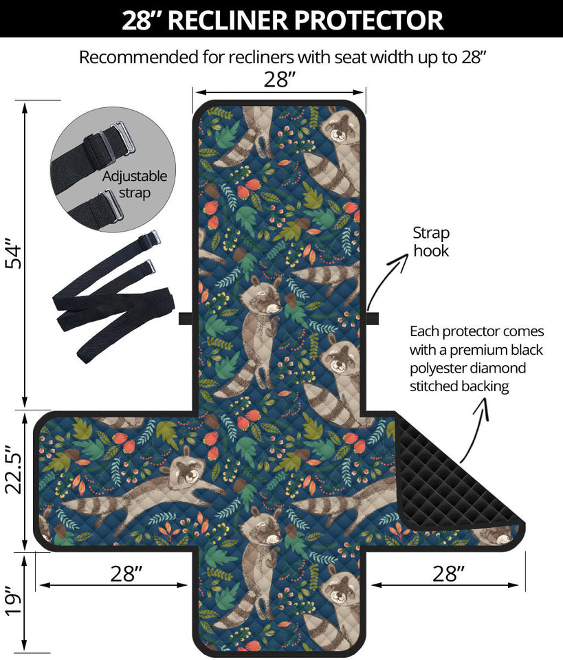 Raccoon tropical leaves pattern Recliner Cover Protector
