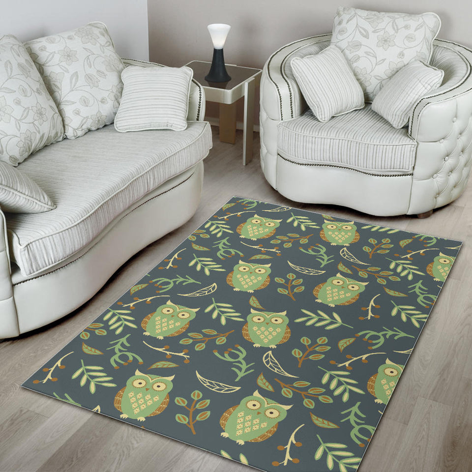 Cute Owls Leaves Pattern Area Rug