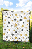 Hand Drawn Gold Black Star Pattern Premium Quilt.