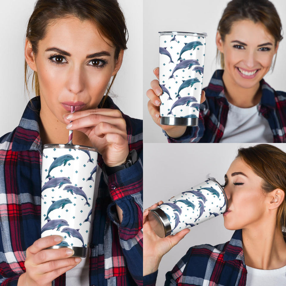 Dolphins Pattern Dotted Background Tumbler