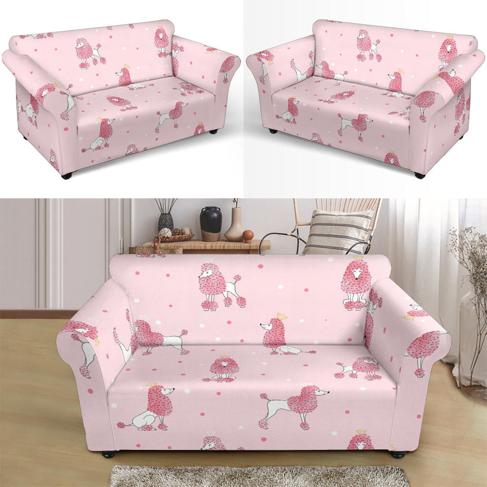 Poodle Dog Pink Color Theme Loveseat Couch Slipcover