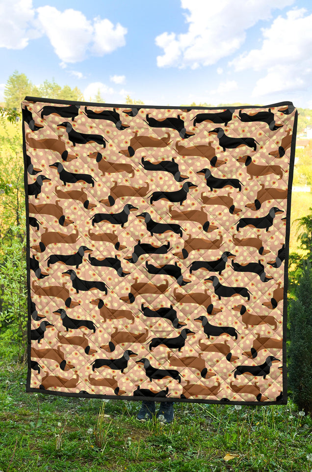 Dachshund Floral Background Premium Quilt