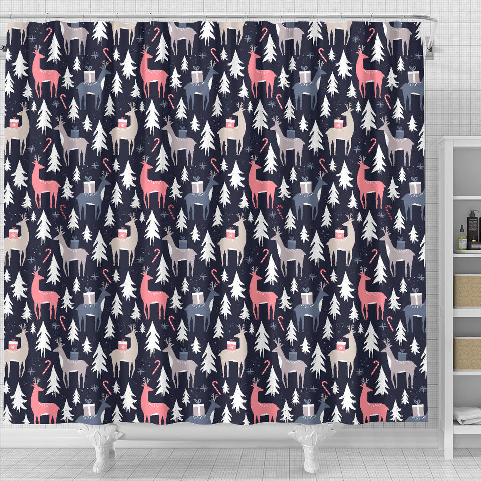 Deers Winter Christmas Pattern Shower Curtain Fulfilled In US