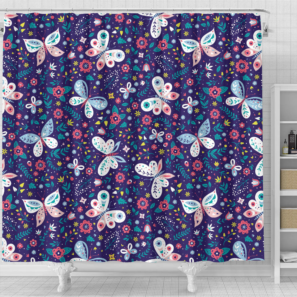 Colorful Butterfly Flower Pattern.Eps Shower Curtain Fulfilled In US