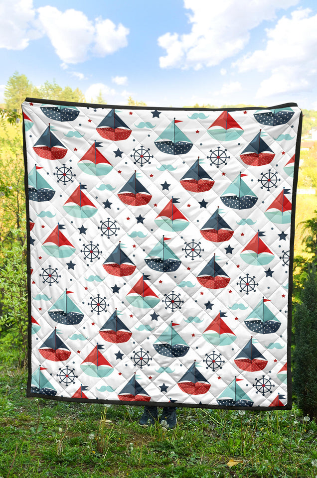 Cute Color Paper Sailboat Pattern Premium Quilt