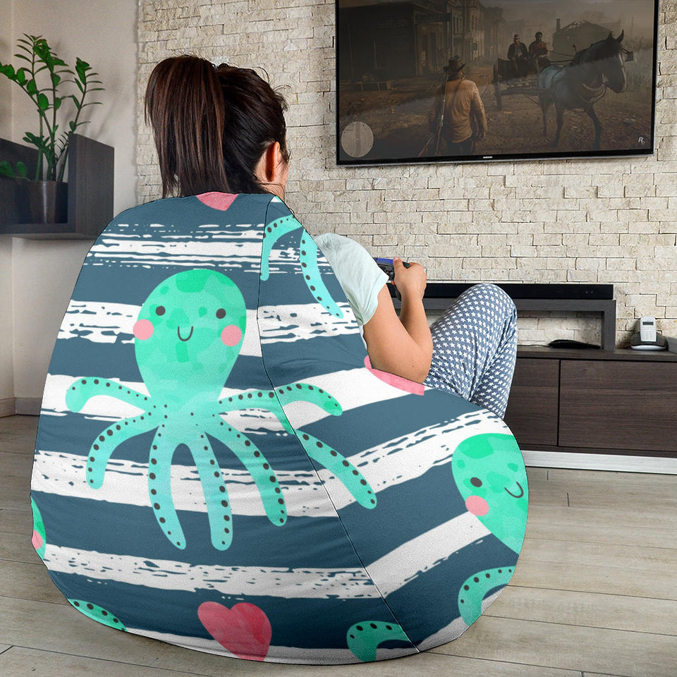 Cute Octopuses Heart Striped Background Bean Bag Cover