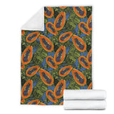 Colorful Papaya Tropical Leaves Premium Blanket