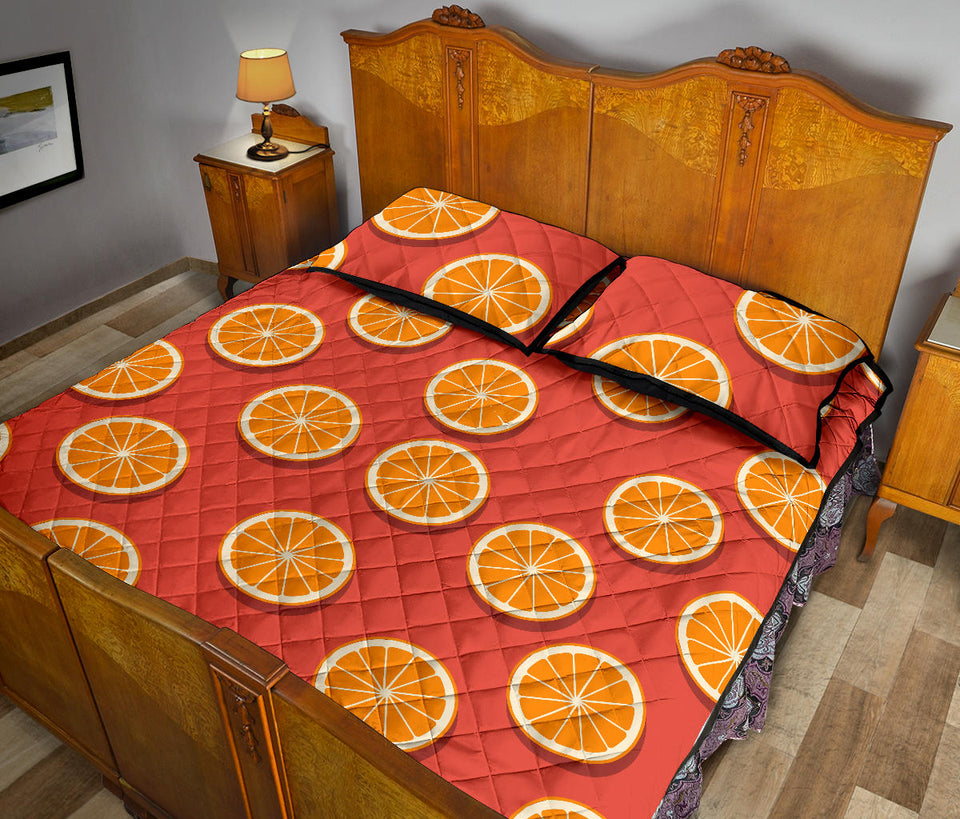 Oranges pattern red background Quilt Bed Set