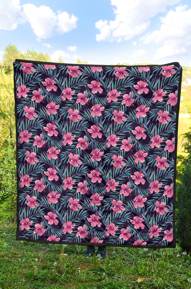 Hibiscus Pattern Print Design 05 Premium Quilt