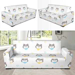 Cute Siberian Husky Pattern Sofa Slipcover