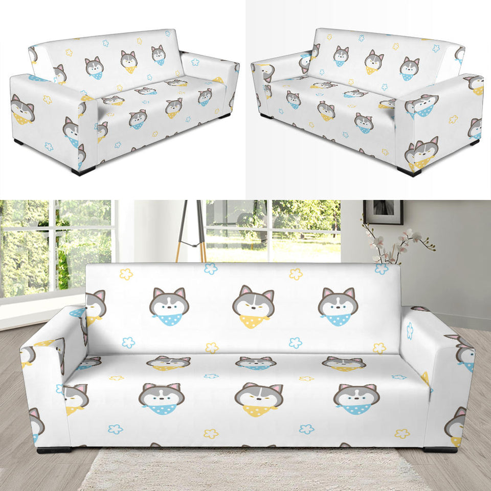 Cute Siberian Husky Pattern Sofa Slipcover