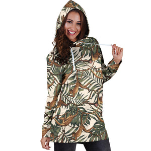 Monkey Tropical Leaves Background Women'S Hoodie Dress