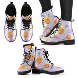 Cute Onions Smiling Faces Purple Background Leather Boots