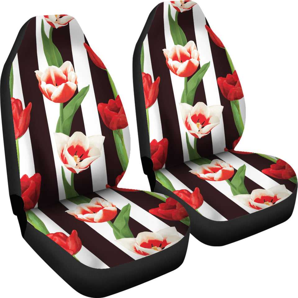 Red And White Tulips Pattern  Universal Fit Car Seat Covers
