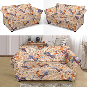 Cute Rooster Chicken Cock Floral Ornament Background Loveseat Couch Slipcover