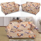 Cute Rooster Chicken Cock Floral Ornament Background Loveseat Couch Slipcover