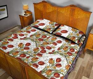 Red tulips and daffodils pattern Quilt Bed Set