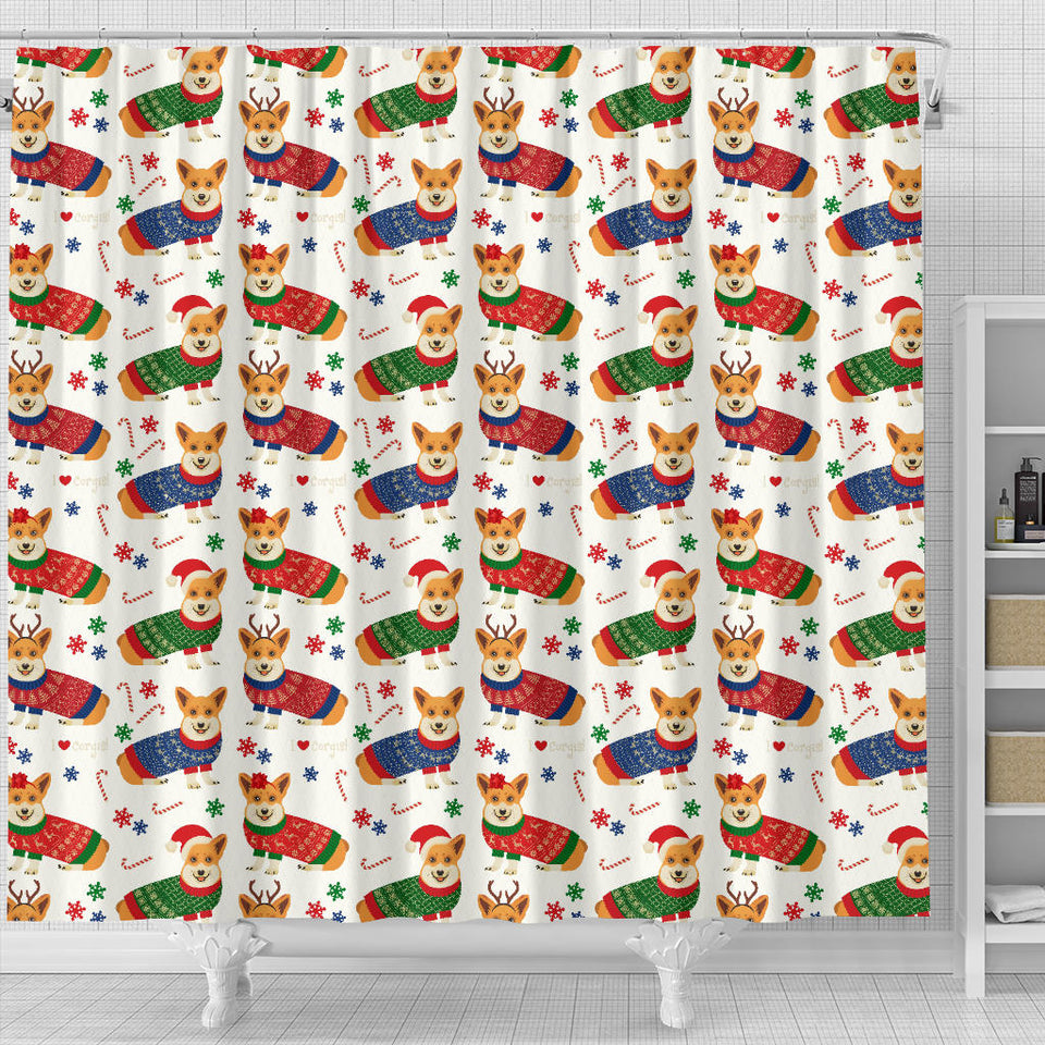 Corgi Christmas Pattern Shower Curtain Fulfilled In US