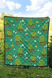 Cute Frog Dragonfly Design Pattern Premium Quilt