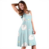 White Cute Hamsters Heart Pattern Sleeveless Midi Dress