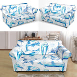 Watercolor Dolphin Pattern Loveseat Couch Slipcover