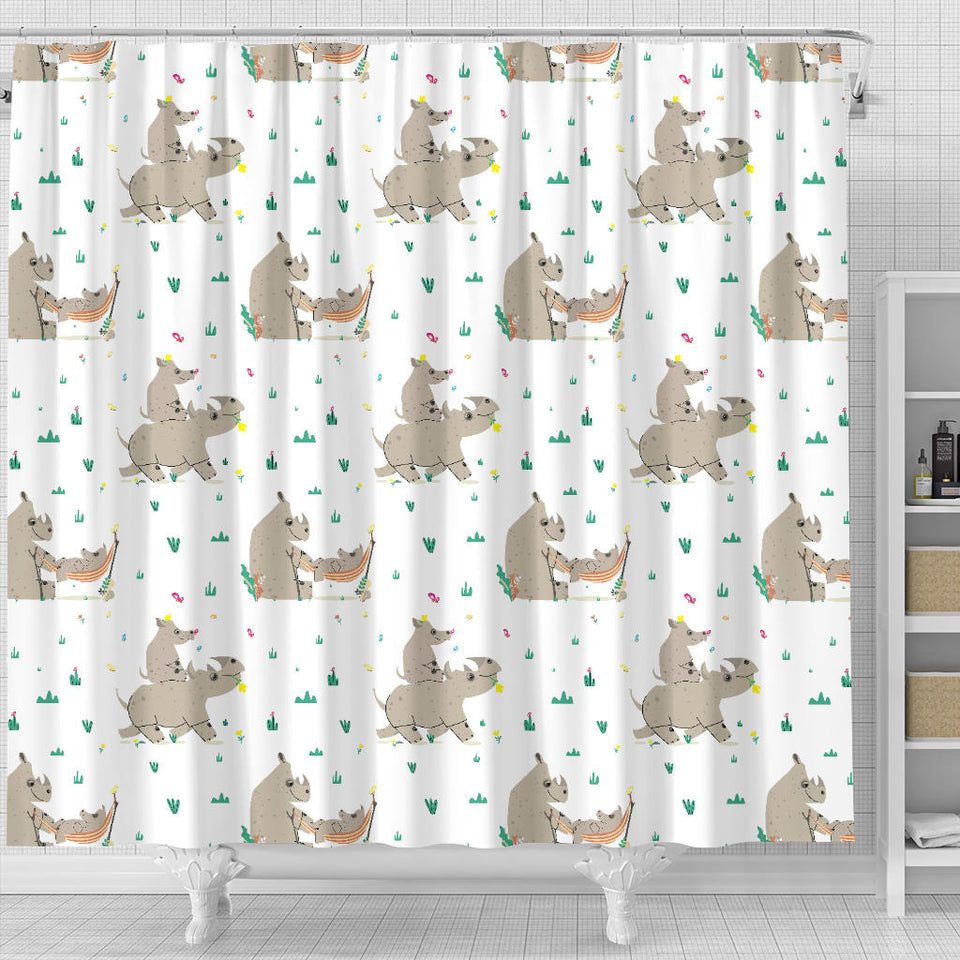 Cute Rhino Pattern Background Shower Curtain Fulfilled In US