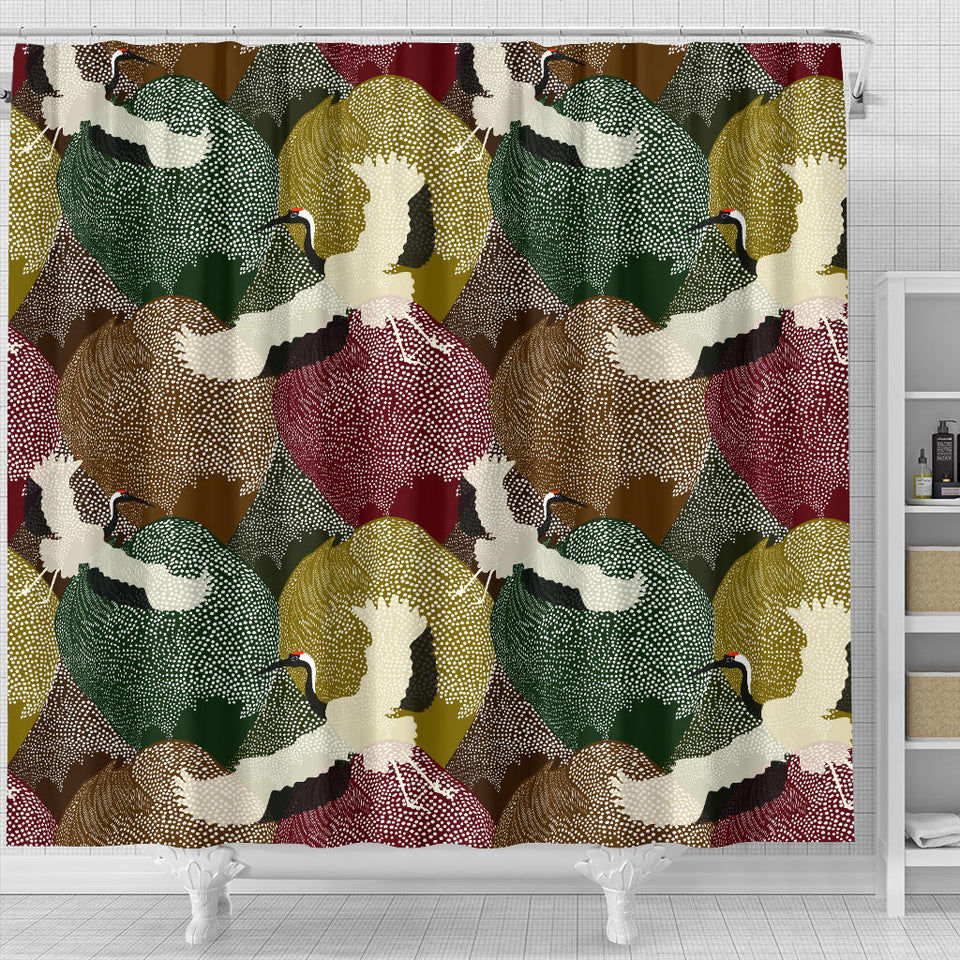 Japanese Cranes Flying Forest Dot Pattern Shower Curtain Fulfilled In US