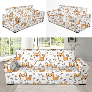 Cute Corgi Heart Star Bone Pattern Sofa Slipcover