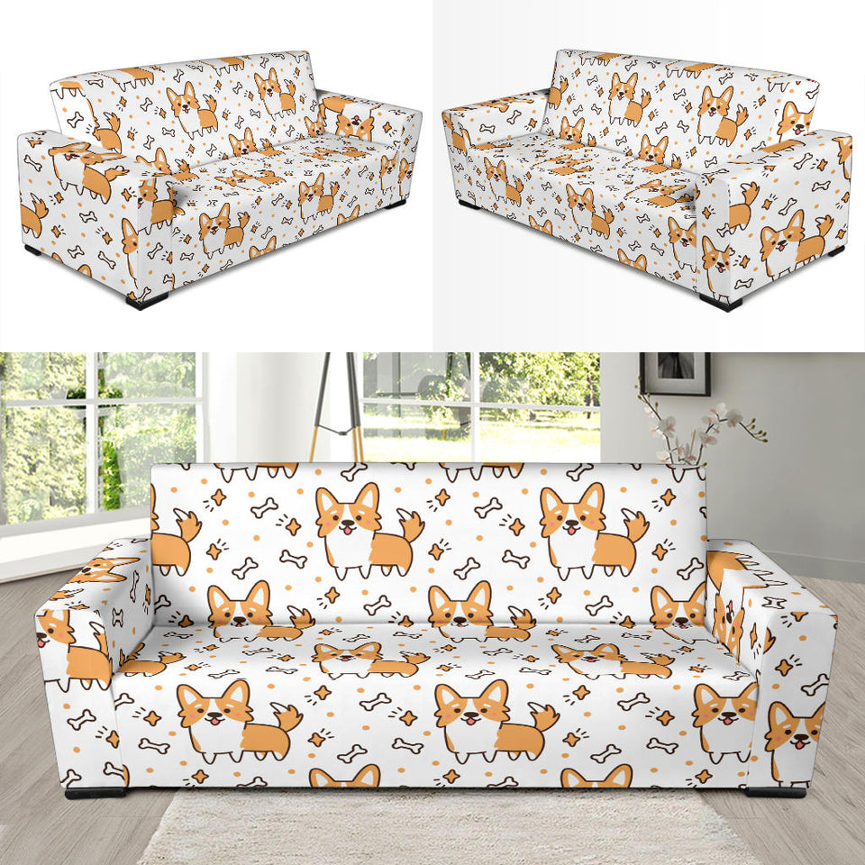 Cute Corgi Heart Star Bone Pattern Sofa Slipcover