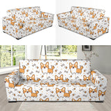 Cute Corgi Heart Star Bone Pattern Sofa Slipcover